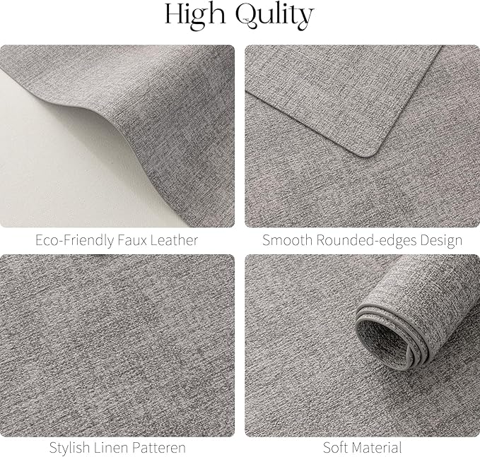 MOSAYT Placemats Set of 4, Heat Resistant Vinyl Place Mats with Coasters, 100% Waterproof Wipeable Washable Faux Leather Table Mats for Kitchen Dining Party Outdoor, 12" x 17", Light Grey
