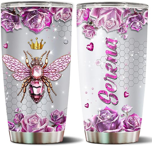 WONWIX Personalized Queen Bee Gifts for Women Insulated 20oz Stainless Steel Gift for Girls, Wife, Daughter Bee Lovers, Water Bottle, Travel Cups Tumblers Christmas Birthday Mother's Day Valentine