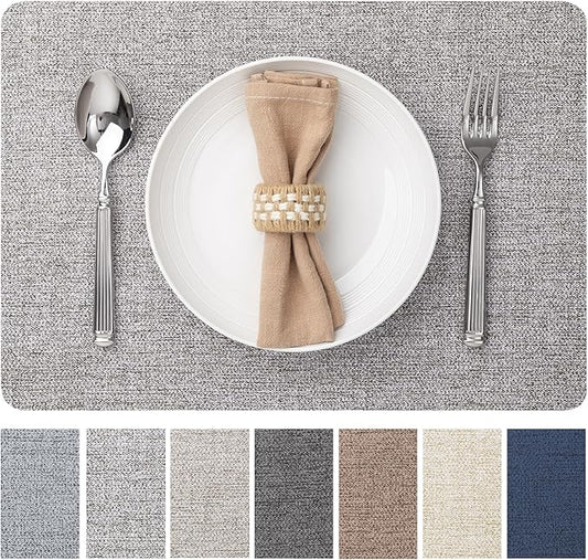 Baroyal Faux Leather Placemats Set of 8 Vinyl Washable Wipeable Table Mats for Kitchen Dining Table Heat Resistant Waterproof Modern Indoor/Outdoor Placemats Non-Slip Easy Clean Place Mats (Mid Gray)