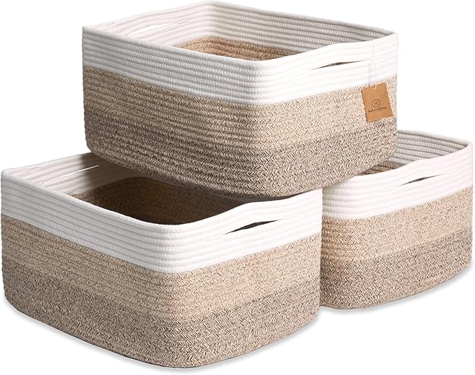 NaturalCozy Storage Baskets 16.8?쓝13?쓝7.6??Cotton Rope Woven Baskets for Organizing 3-Pack | Toy Storage Bins | Basket for Shelves, Laundry, Blanket, Clothes, Closet, Kitchen, Bathroom, Gifts