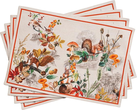 Maison d' Hermine Placemats Set of 4 100% Cotton Washable Cloth Place Mats, Reusable Table Mats for Thanksgiving Christmas Decorations Kitchen Dining Party Wedding Restaurant (Recolte, 13" x 19")