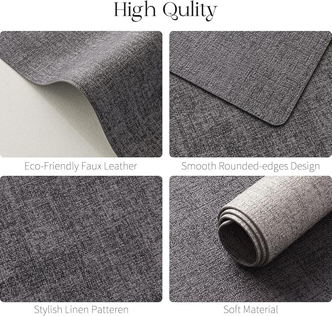 MOSAYT Placemats Set of 4, Heat Resistant Vinyl Place Mats with Coasters, Waterproof Wipeable Washable Faux Leather Table Mats for Kitchen Dining Party Indoor Outdoor, 12" x 17", Dark Light Grey