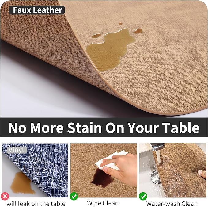 Maxpearl Round Placemats Set of 6, 13.8 inch Faux Leather Heat Resistant Table Mats, Non Slip Waterproof Wipeable Place Mats for Kitchen Dining Holiday Party Table Settings, Brown