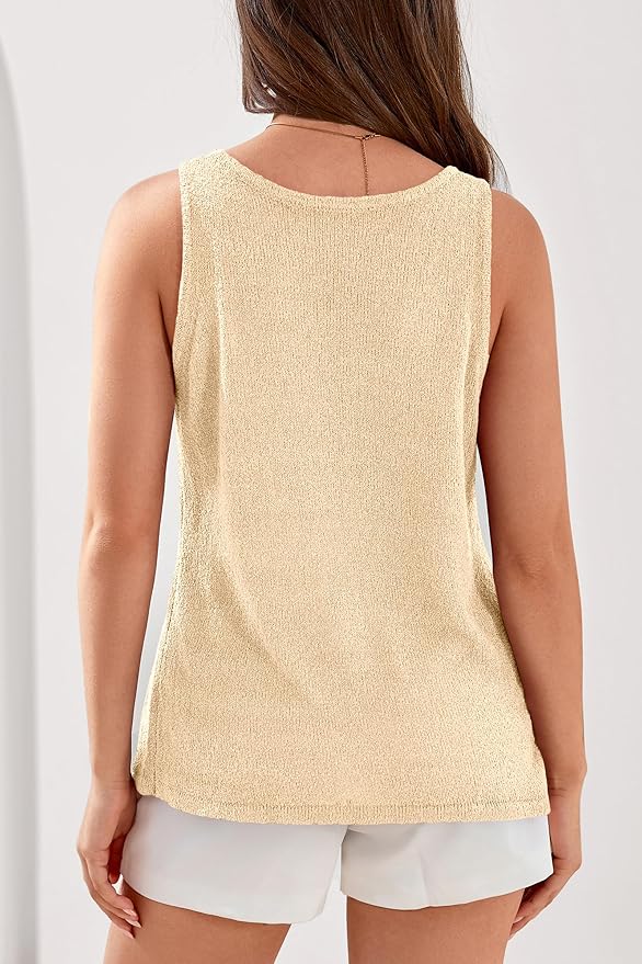 PRETTYGARDEN Women Summer Tank Tops 2026 Basic Sleeveless V Neck Lightweight Knit Beach Vacation Clothes Going Out Top