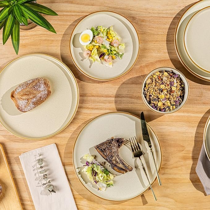 AmorArc Stoneware Dinnerware Sets for 6,Reactive Ceramic Plates and Bowls Set,Highly Chip and Crack Resistant | Dishwasher & Microwave Safe | Round Dishes Set Service for 6 (18pc)
