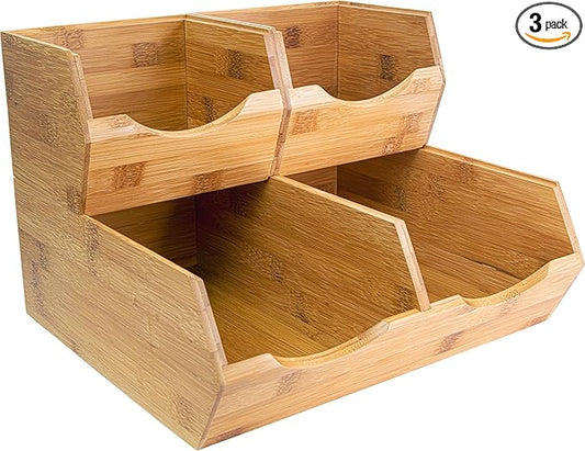 HOMESTEAD Bamboo Pantry Storage Bins ??Potato & Onion Storage Bin for Pantry Organizers, Produce Organizer Set of 3 ??Slide out Bin Access