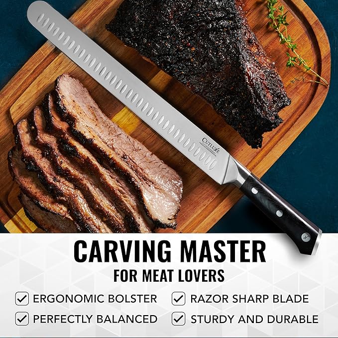 Cutluxe Brisket Knife ??12" Carving & Slicing Knife for Meat & BBQ ??Razor Sharp German Steel, Sheath Included, Ergonomic Full Tang Handle Design, Grilling Gifts for Men ??Artisan Series