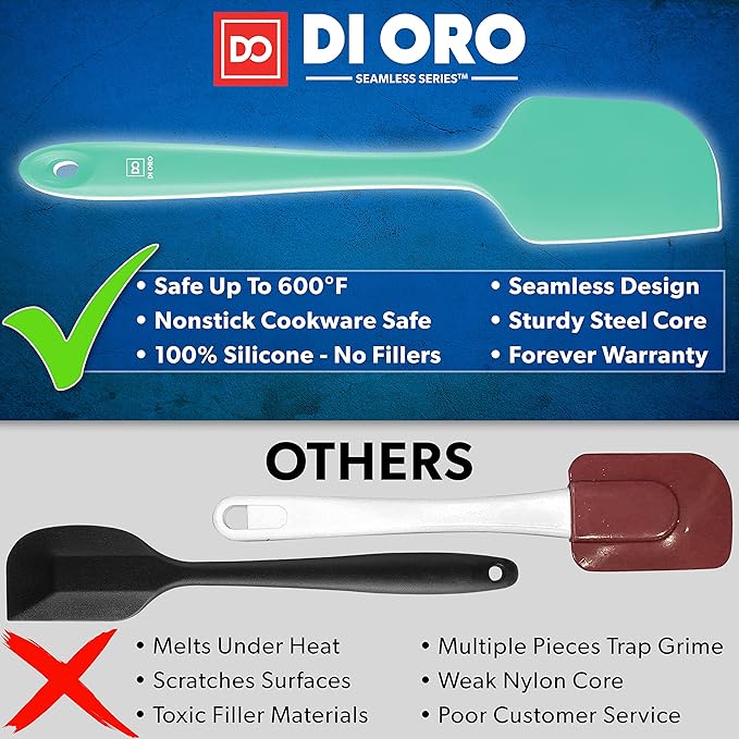 DI ORO Silicone Spatula - 600째F Heat-Resistant Rubber Kitchen Spatula for Baking, Scraping, & Mixing - BPA Free Nonstick Cookware Safe Flexible Utensil for Cooking - Seamless & Dishwasher Safe (Mint)