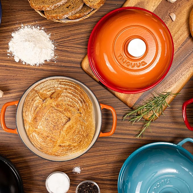 Enamelled Cast Iron Dutch Oven Pot ??Dutch Oven For Sourdough Bread Baking ??Cast Iron Bread Pot ??Black, 6 Quarts, 26cm ??by Nuovva