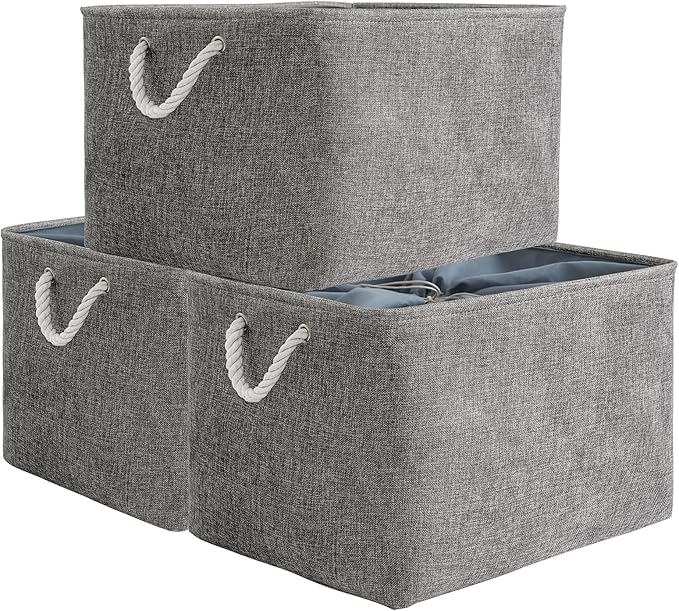 TheWarmHome Storage Baskets for Organizing, Sturdy Fabric Storage Basket , Foldable Storage Baskets for Shelves Closet Nursery Toy (Grey 3 Pack 20.5횞15.7횞13.8inch)
