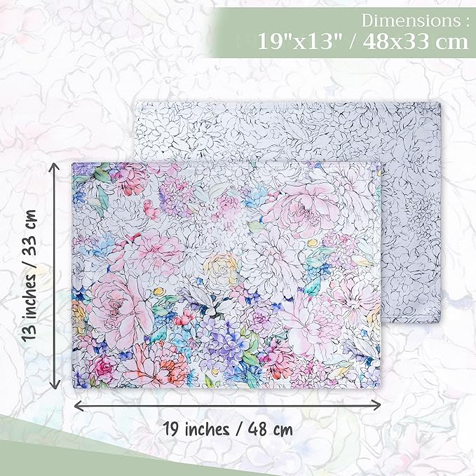 Maison d' Hermine Placemats Set of 4 100% Cotton Washable Cloth Place Mats, Reusable Table Mats for Kitchen Dining Decoration, Party, Wedding, Restaurant Spring/Summer (Floral Love, 13" x 19")