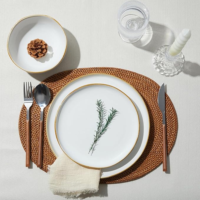 32 Piece White Dinnerware Set with Pasta Bowls, Reactive Glaze Stoneware for 8 | Perfect for Multi?멌ourse Dinners, Hosting Large Groups, Holiday Serving Needs