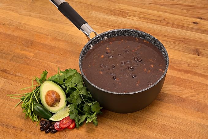 DaTerra Cucina Nonstick Small Chef Bundle ??2.6 Qt Ceramic Saucepan with Lid, 9.5" Frying Pan, 5-Piece Olive Wood Cooking Utensils ??Oven Safe, Induction Compatible, PTFE & PFOA Free ??Made in Italy