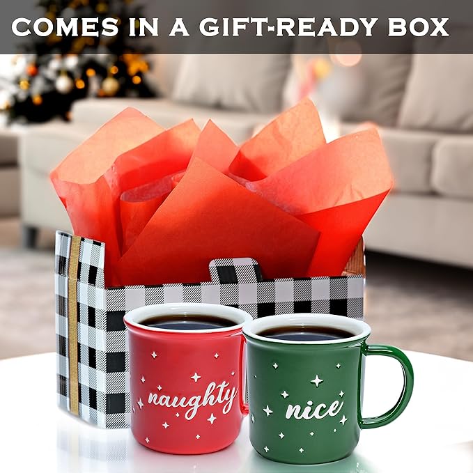 MAINEVENT Naughty Nice Christmas Mugs Coffee Set 11 Ounce, Christmas Cups Couple Gift