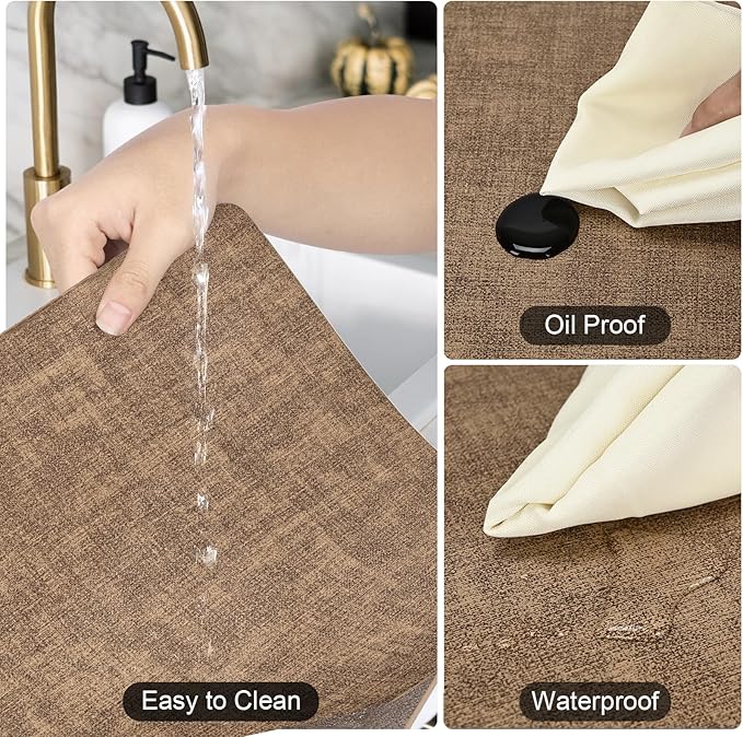 Boobezeen Faux Leather Placemats Set of 6, Heat Resistant Wipeable Washable Vinyl Place Mats, Waterproof Anti-Slip Dining Table Mats, Suitable for Indoor & Outdoor Use (Light Brown)