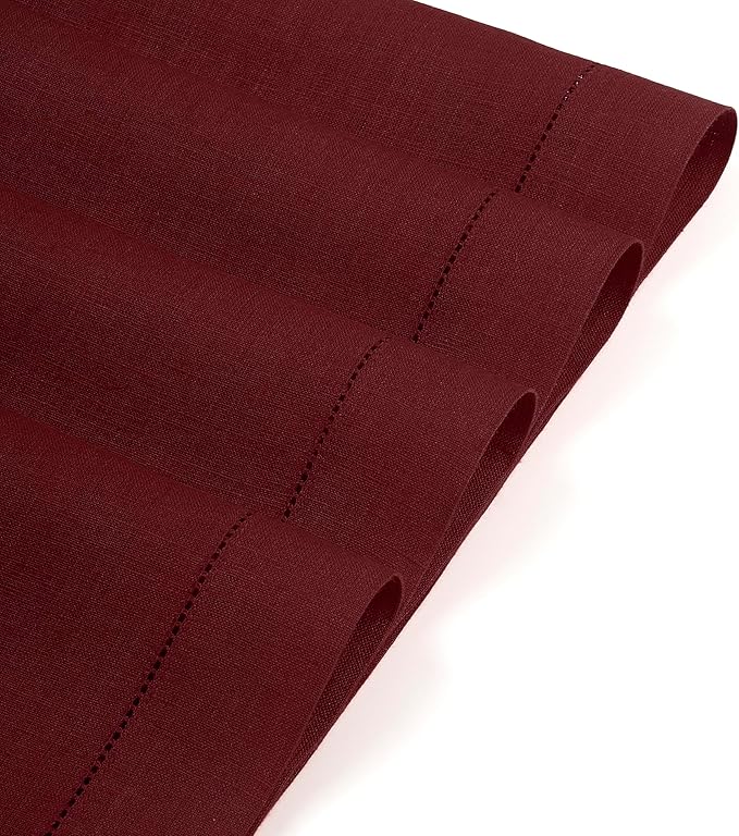 D'Moksha Homes Linen Placemats Set of 8 - Classic Hemstitch Dark Red Placemats 14 x 19 Inch - 100% Pure Linen Table Mats for Valentines, Spring - Handcrafted and Machine Washable