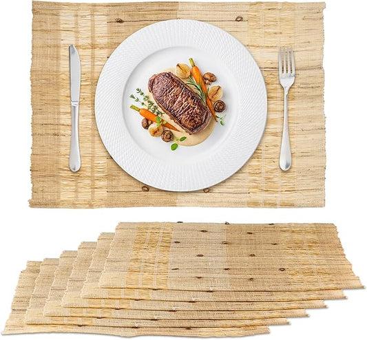 Handmade Ramie Woven Table Placemats Set of 6 (12"x18"),Natural Fiber Heat-Resistant Table Protectors for Family Dinners & Gatherings,Elevate Your Tabletop with Eco-Friendly Style