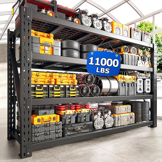 Bepatio 11000LBS Industrial Garage Shelving Heavy Duty, 4-Tier Adjustable Storage Shelves Metal Shelving, Industrial Shelving for Basement Warehouse Commercial Garage Shop, 72" H횞 60" W 횞 24" D, Black