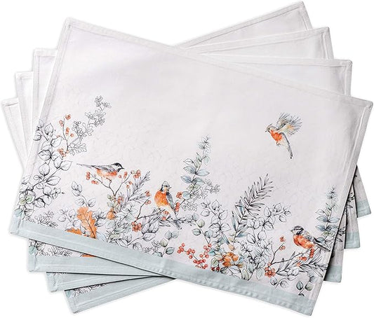 Maison d' Hermine Placemats Set of 4 100% Cotton Washable Cloth Place Mats, Reusable Table Mats for Thanksgiving Christmas Decorations Kitchen Dining Party Wedding (Whitish Shabby Chique, 13" x 19")