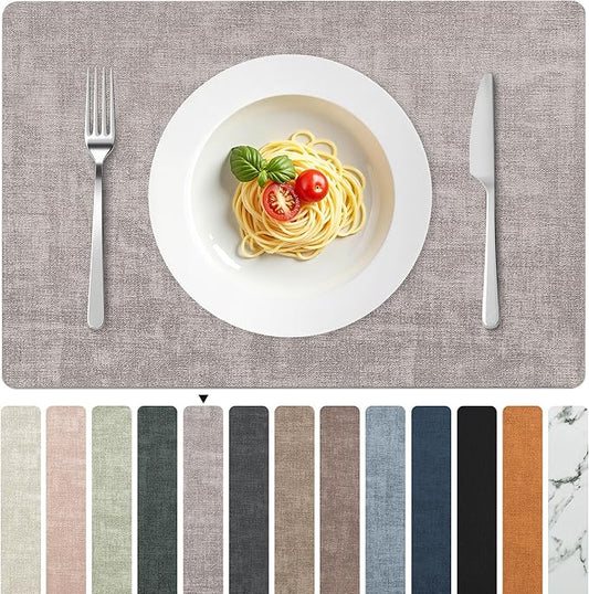 FROMHEART Faux Leather Placemats Set of 6?밯aterproof,Heat/Oil Stain-Resistant PU Table Mat?밨eversible,Non-Slip,Easy to Clean Place Mats for Kitchen,Dining,Indoor/Outdoor,(Light Grey,11.8" x 17")