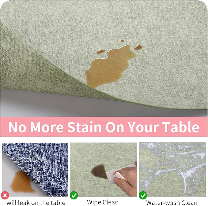 Maxpearl Faux Leather Placemats Set of 8 ??Waterproof, Wipe Clean, Heat Resistant, Non-Slip Dining Table Mats for Indoor & Outdoor Use, 17?씳?2?? Sage Green