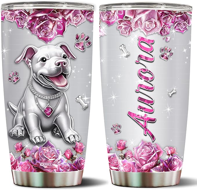 WONWIX Personalized Pitbull Gifts for Women Insulated Stainless Steel Coffee Mug Tumbler Water Bottle for Pitbulls Owners, Lovers, Wife, Daughter, Christmas, Birthday, Mother's Day, Valentine