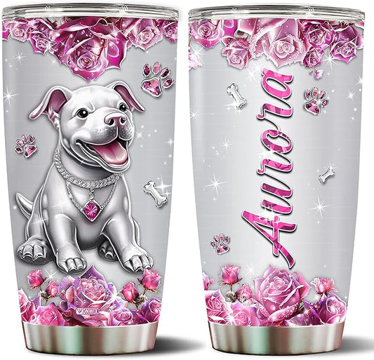 WONWIX Personalized Pitbull Gifts for Women Insulated Stainless Steel Coffee Mug Tumbler Water Bottle for Pitbulls Owners, Lovers, Wife, Daughter, Christmas, Birthday, Mother's Day, Valentine