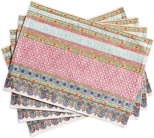 Maison d' Hermine Placemat 100% Combed Cotton Premium Cloth Placemats 13"x19" Decorative Washable Place Mats for Home, Kitchen, Dining, Cocktail Parties & Camping - Lauris (Set of 4)