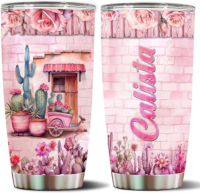 WONWIX Personalized Cactus Gifts for Women, Insulated Stainless Steel Coffee Mug Tumbler 20oz Travel Cup Water Bottle for Girls Wife Daughter, Christmas, Birthday, Mother's Day, Valentine Gift