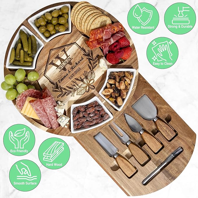 Personalized Charcuterie Board Gift Set ??Custom Engraved Acacia Cheese Board with Ceramic Bowls, Wedding & Housewarming Gifts, for Women & Men