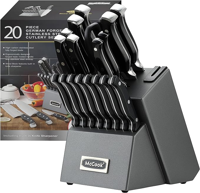 McCook짰 Knife Sets, German Stainless Steel Forged Kitchen Knives Block Set with Built-in Knife Sharpener