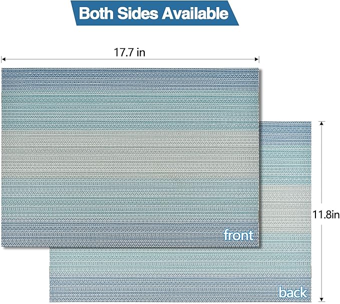 SLKQG Placemats Set of 6 - Easy Clean Washable Vinyl Placemats - Wipeable Heat Resistant Table Mats for Dining Table - 17.7x11.8 Inch (6, Blue Gradient)