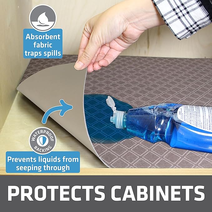Drymate Premium XL Under Sink Mat, Waterproof Cabinet Protection Mats for Kitchen & Bathroom, Absorbent Shelf Liners, Slip-Resistant, Non-Adhesive, Machine Washable (USA Made)(24?쓝59??(Taupe)