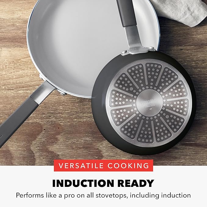 GreenPan x Bobby Flay 2 Piece- 8??and 10??Nonstick Frying Pan Skillet Set, PFAS-Free Diamond Ceramic, Induction Suitable, Stay-Cool Silicone Handle, Easy Clean Dishwasher & Oven Safe, Graphite
