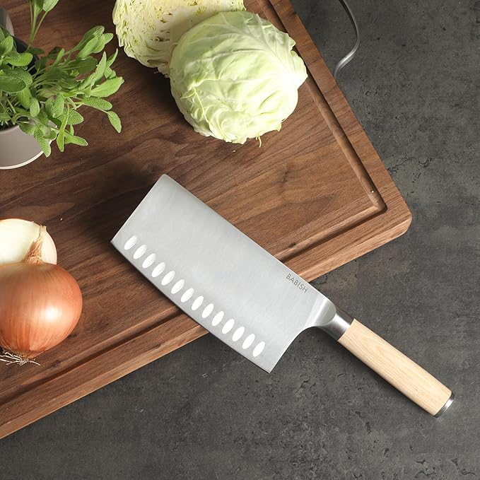 Babish 6.5-Inch Forged Cleaver Knife with Light Pakka Wood Handle ??High-Carbon 1.4116 German Steel Full Tang Kitchen Knife for Heavy-Duty Chopping and Slicing