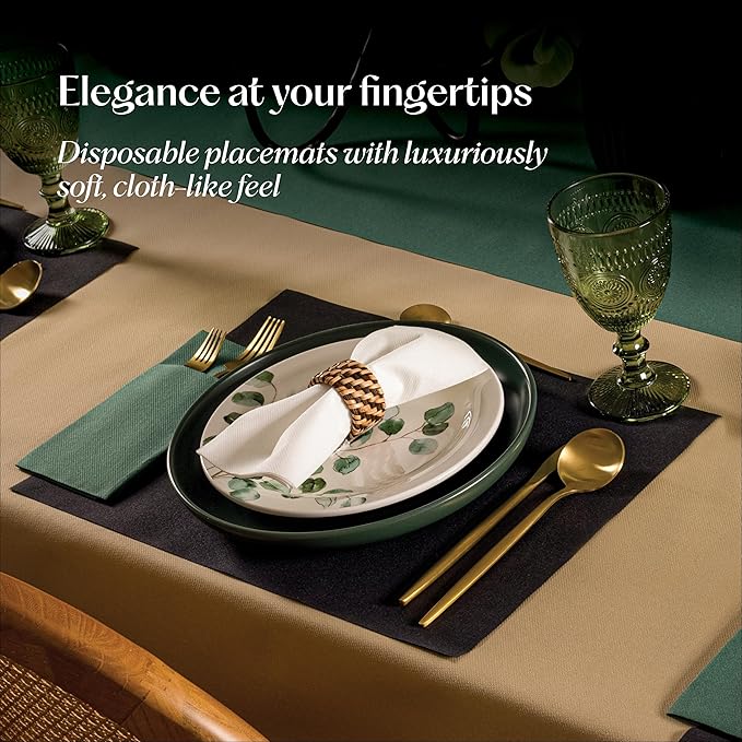 Disposable Brown Paper Placemats for Dining Table - 100-Pack 18" x 12" Cloth-Like Rectangle Paper Placemats for Baby, Kids, Party Or Weddings.
