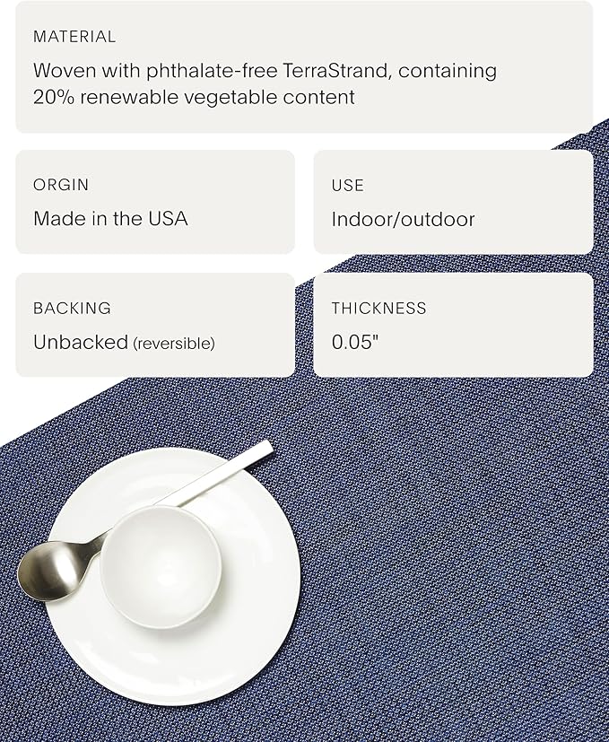 Chilewich Mini Basketweave Placemats in Indigo - Set of 4 - Easy Care Woven Tabletop Textiles - Indoor/Outdoor - 19.25" x 14" Oval