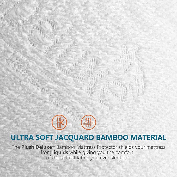 PlushDeluxe Premium Bamboo Mattress Protector ??Twin XL Size, Waterproof, & Ultra Soft Breathable Noiseless Washable Bed Mattress Cover for Comfort & Protection - White