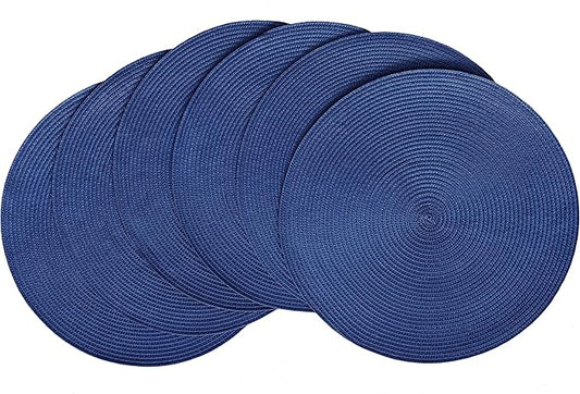 HODJOY Placemats, Round Placemats for Dining Table, Washable Woven Non-Slip Placemats for Thanksgiving, 15inch, Set of 6 (Nautical Blue)
