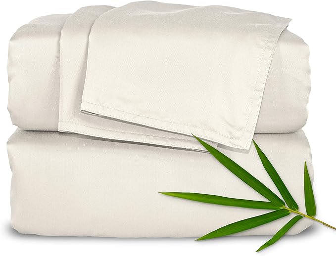 Pure Bamboo Twin XL Sheets, Genuine 100% Organic Viscose Derived from Bamboo Bed Sheet Set, Luxuriously Soft & Cooling, Double Stitching, 2 Year Quality Promise (Twin XL, Ivory)