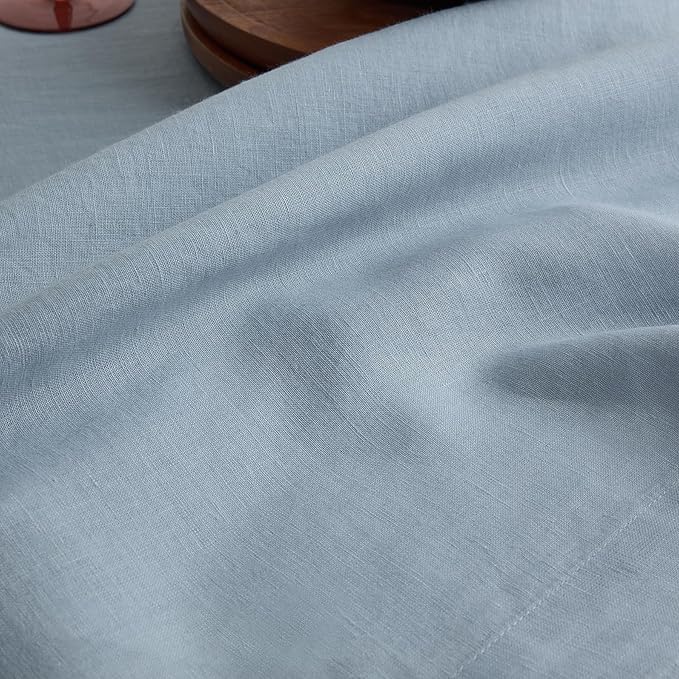 Solino Home Linen Dusty Blue Tablecloth 70 x 108 Inch - 100% Pure Linen Rectangular Tablecloth - Machine Washable Table Cloth for Winter, Spring, Easter - Sonoma