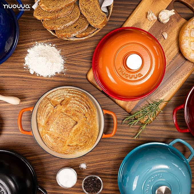 Enamelled Cast Iron Dutch Oven Pot ??Dutch Oven For Sourdough Bread Baking ??Cast Iron Bread Pot ??Orange, 6 Quarts, 26cm ??by Nuovva