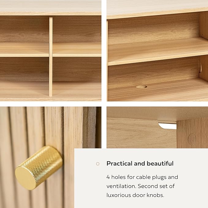 WERMO 71?쇺?Sideboard Storage Cabinet with Doors and Shelves - Wood Credenza for Living Room, Bedroom, Entryway and Home Office Cabinet. Kitchen Buffet, Modern Media Console Table with Storage (Oak)