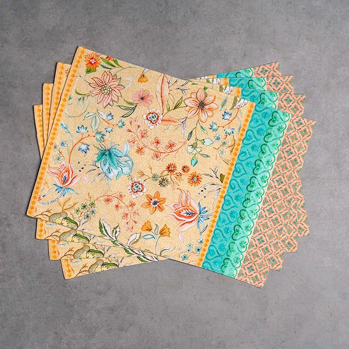 Maison d' Hermine Placemats Set of 4 100% Cotton Washable Cloth Place Mats, Reusable Table Mats for Kitchen Dining Decoration, Party, Wedding, Restaurant Spring/Summer (Luxury Loft - Peach, 13" x 19")