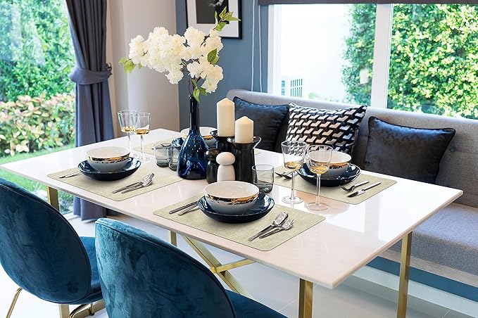 More D챕cor Faux Leather Placemats Set of 4 for Dining Table ??Waterproof, Wipeable, Washable, Stain & Heat Resistant, Non-Slip Table Mats ??12 X 17 Inch, Beige