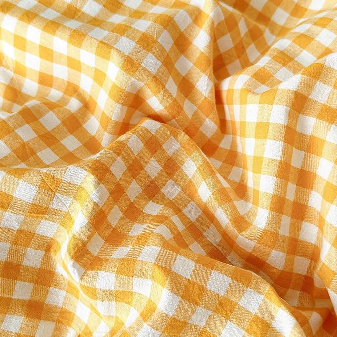 LifeTB Queen Comforter Set Modern Style Yellow Gingham Comforter Geometric Plaid Printed Bedding Comforter with 2 Pillow Shams Fluffy Lightweight Gingham Bedding Grid Checkered Comforter Set
