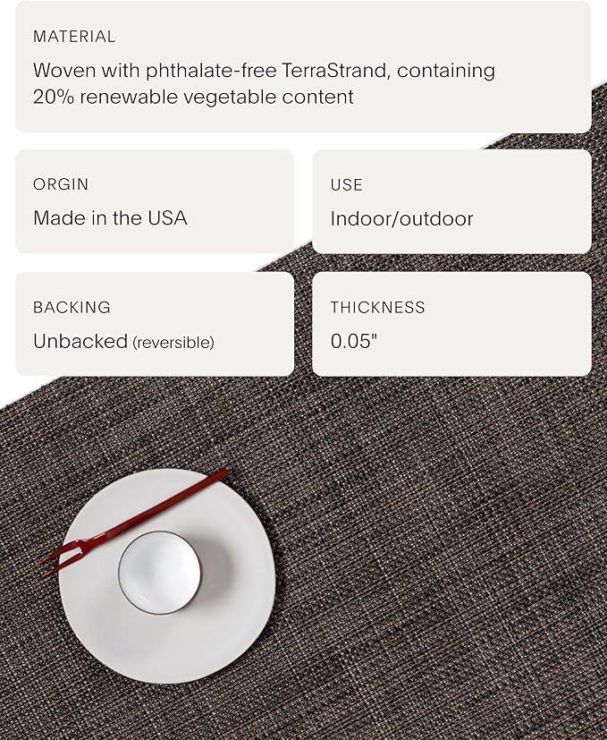 Chilewich Mini Basketweave Placemats in Dark Walnut - Set of 4 - Easy Care Woven Tabletop Textiles - Indoor/Outdoor - 19" x 14" Rectangle
