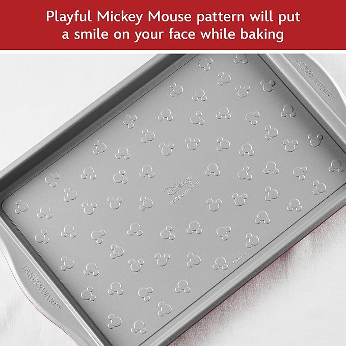 Farberware Disney Bon Voyage Ceramic Nonstick Pots and Pans Set with Baking Sheet/Cookie Pan and Disney Home Kitchen Tools, 8 Piece Non Stick Cookware Set - Red