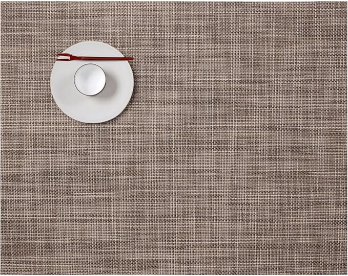 Chilewich Mini Basketweave Placemats in Soapstone - Set of 4 - Easy Care Woven Tabletop Textiles - Indoor/Outdoor - 19" x 14" Rectangle