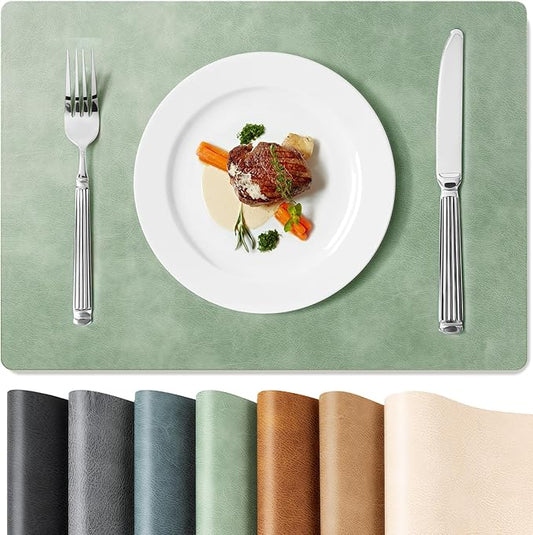 Roxifina Faux Leather Placemats Set of 8 - Vinyl Placemats Wipeable Waterproof Oil-Proof PU Place Mats Heat Resistant Reversible Table Mats for Dining, Kitchen, Outdoor, 12 x 17 Inch (Green)